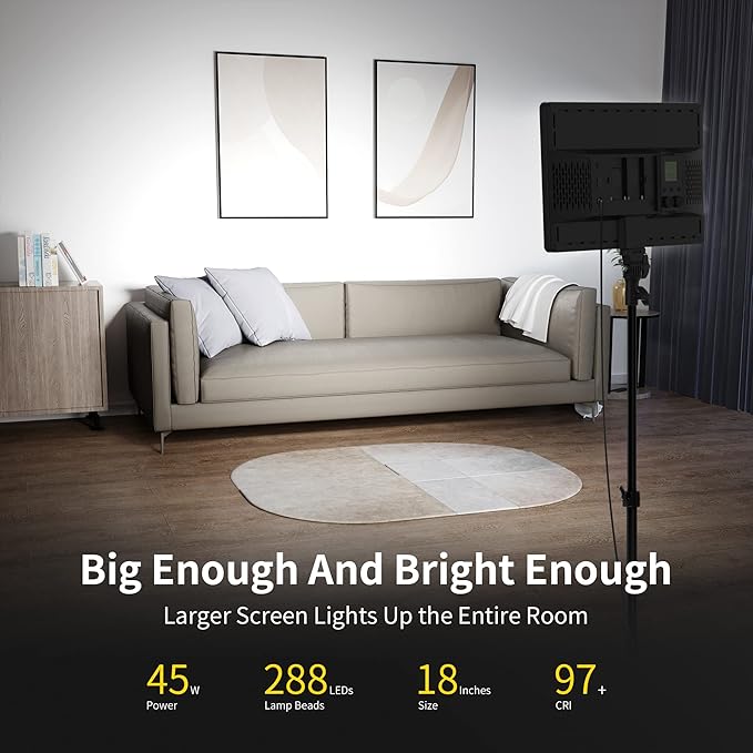 RALENO 45W LED Video Light Panel, 18" Soft Studio Lights with 2.4G Magnetic Remote,CRI 97+ 3200K-5600K Ultra Thin Photography Key Lighting for for Game/YouTube/Zoom/Photography/Studio