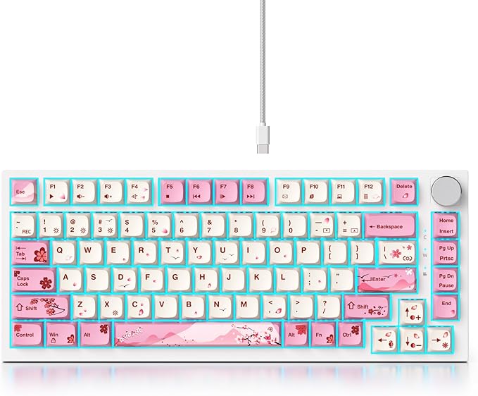 Fogruaden Wired 75% Percent Mechanical Keyboard, RGB Backlit 75 Percent Gaming Keyboard, Gasket Mount TKL Mechanical Keyboard, Hot Swappable Red Switch, NKRO Compact Pink Keyboard with Volume Knob