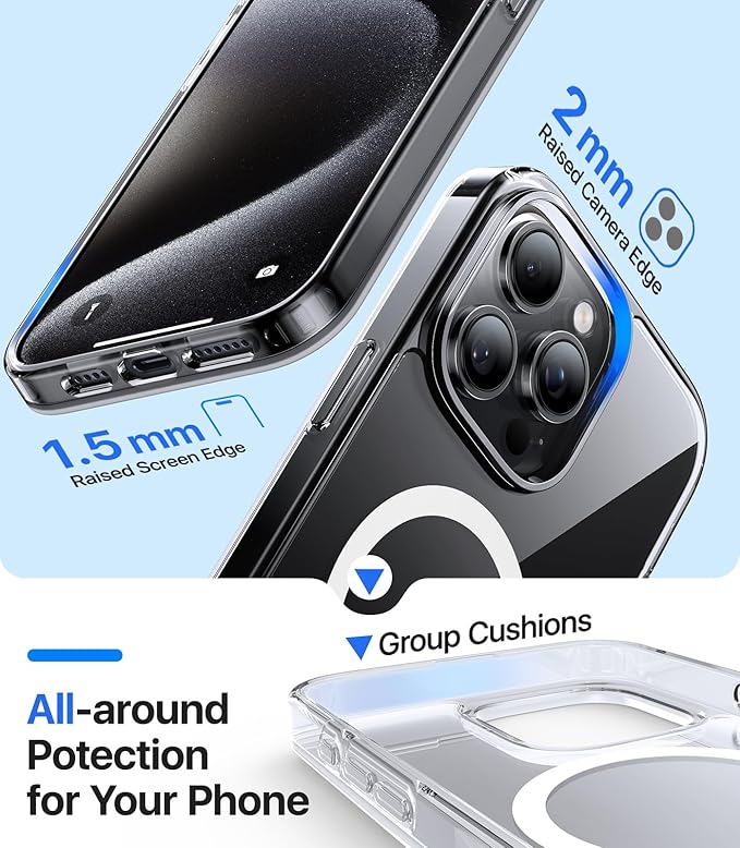 Magnetic for iPhone 15 Pro Max Case[Compatible with MagSafe][Military-Grade Drop Protection][Anti-Yellowing]Shockproof Protective Translucent Matte Cover for iPhone 15 Pro Max Phone Case,Clear