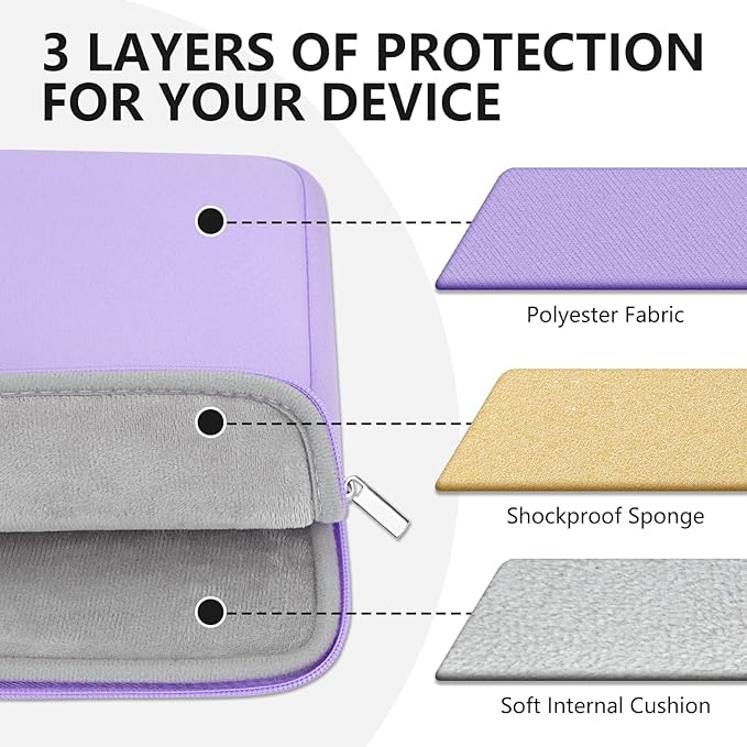 Laptop Sleeve Case with Zipper Accessory Pocket Compatible with 15.6 inches HP Dell Lenovo Asus Acer Padded Computer Pouch Cover Shockproof Protective for 15.6" Laptop/Chromebook/Tablet,Purple