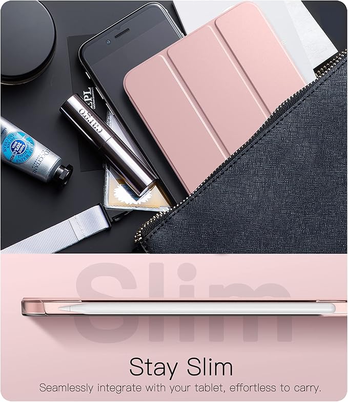 TiMOVO Case for iPad mini 7 A17 Pro 8.3-inch 2024, iPad mini 6th Generation Case, Slim Translucent Hard Back Folio Cover Support Touch ID & Apple Pencil Charging, Auto Wake/Sleep - Rose Gold