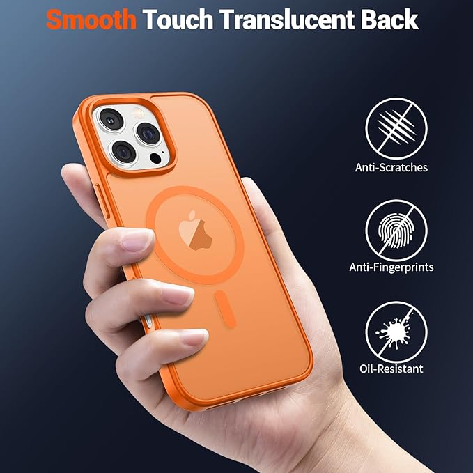 SUPFINE Magnetic for iPhone 16 Pro Case (Compatible with MagSafe) (Military Grade Drop Protection) Translucent Matte Shockproof Phone Cover,Starry Orange