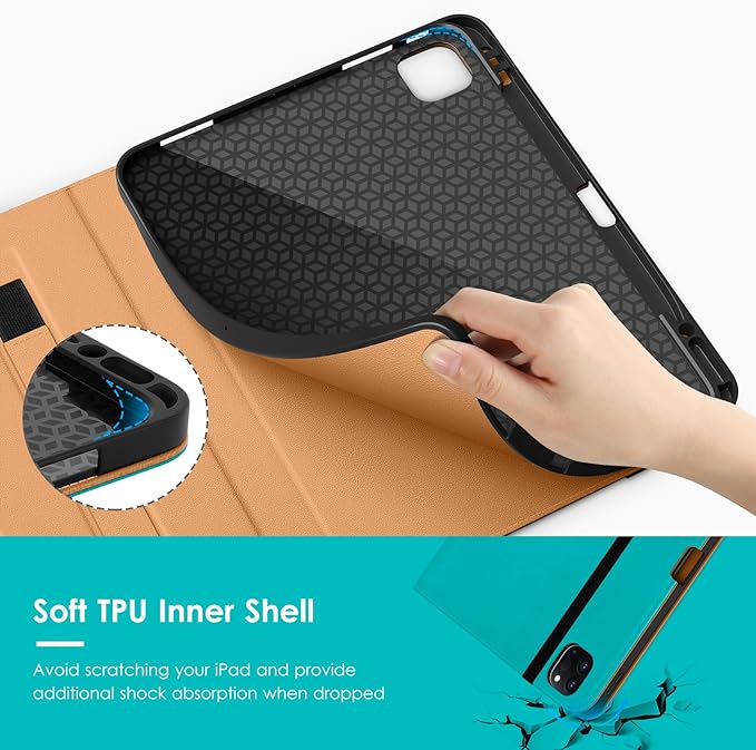 VIKESI Case for iPad Air 13 inch (M4) 2026 / (M3) 2025 / (M2) 2024,Premium Leather Folio,Apple Pencil Holder,Auto Sleep/Wake,Stand Cover - Cyan Blue