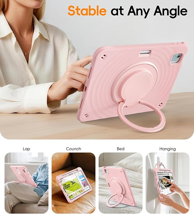 BATYUE Case for iPad Air 11-inch M4(2026)/ M3 (2025) / M2 (2024), iPad Air 5th/4th 10.9 inch(2022/2020), iPad Pro 11" 4th/3rd/2nd/1st Cover with Class Screen Protector,Pencil Holder & Strap, Pink