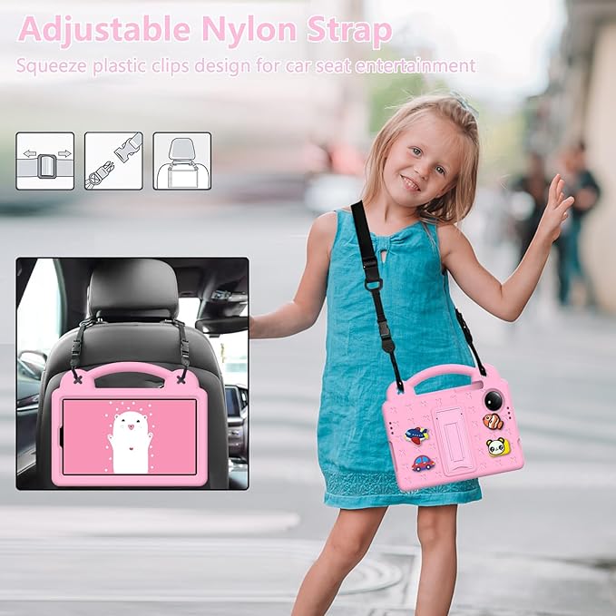 AKABEILA Compatible with Doogee U11/U11 Pro 2025 11 inch/Tab G6/Tab G6+ 11 inch/Infinix Xpad 20 2025 inch/Umidigi G7 Tab Pro 2024 11 inch Tablet Case, Shoulder Strap & Stand Handle Pink
