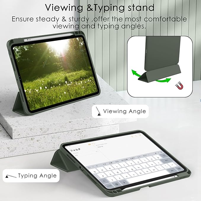ZryXal iPad Pro 11 Inch Case (M5) 2025/ (M4) 2024 (Model: A2836/A2837/A3006), Trifold Stand Smart Cover with Pencil Holder and Soft TPU Back, Auto Wake/Sleep (Dark Green)
