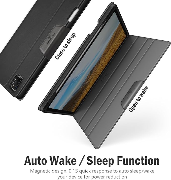 Antbox Case for iPad Pro 11 inch 4th Generation (2022)/3rd/2nd/1st Gen Vegan Leather with Pencil Holder Auto Sleep/Wake Function iPad Pro 11 Cover (Black)