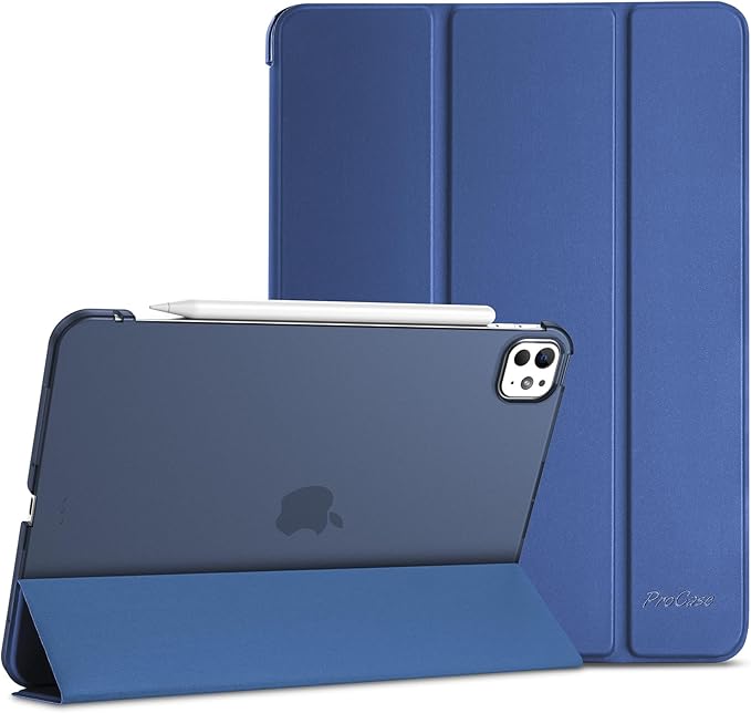 ProCase Smart Case for iPad Pro 11 Inch M5 2025/M4 2024 (Model: A3357/A3358/A3359/A2836/A2837/A3006), Slim Folio Stand Hard Back Shell Protective Tablet Cover for iPad Pro 11" 6th/5th Gen -Darkblue