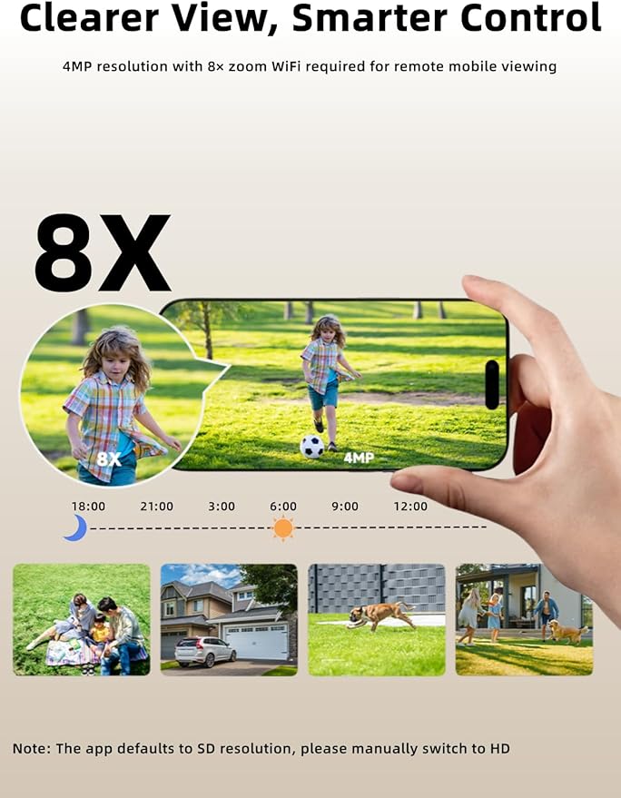 Solar Powered 4MP Wireless Outdoor Security Camera, Compatible NVR Security Camera System