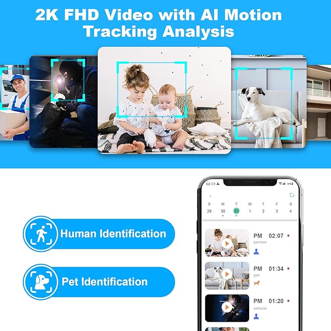 Cloarks 2K Pan/Tilt Security Camera, WiFi Indoor Cameras for Home Security with AI Motion Detection, Pet/Dog/Baby Camera with Phone App, 2-Way Audio, 24/7, Siren, TF/Cloud Storage (Black)