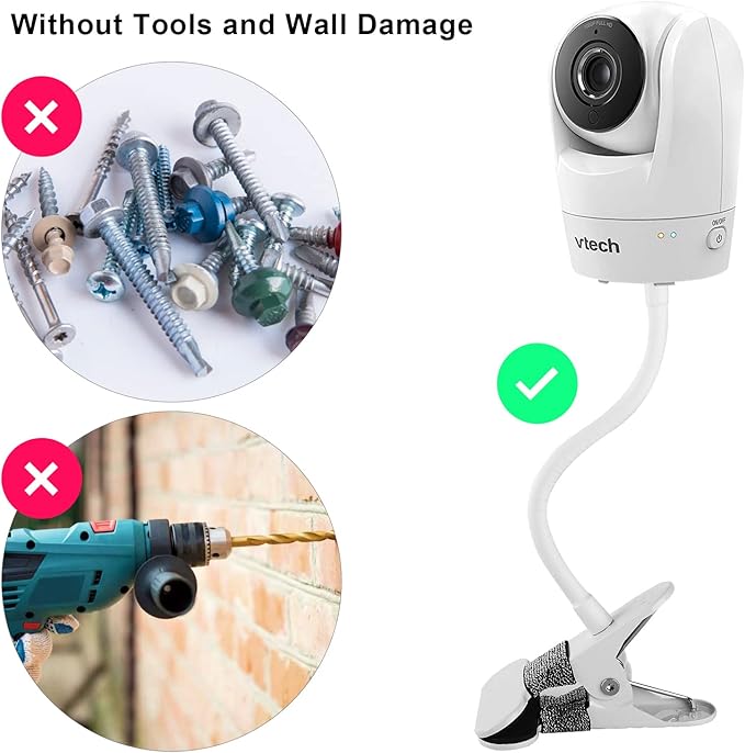 Flexible Baby Monitor Mount Compatible with Vtech VM819/VM901/VM919/VM924/VM320/VM350/VM352/VM546/VM818/VM923/VM5764,Baby Monitor Clip Mount Without Tools or Wall Damage