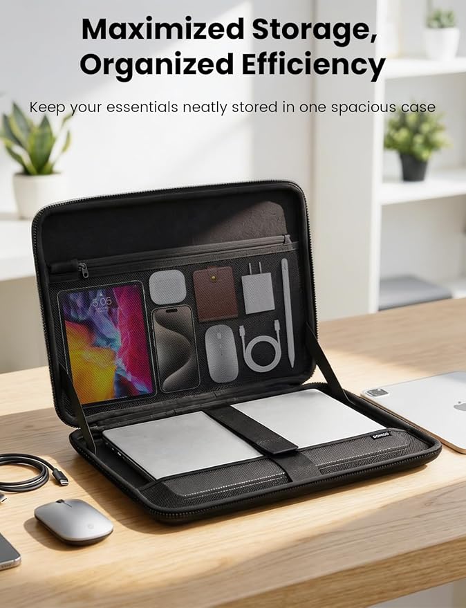 DOMISO Laptop Hard Case 14-14.4 inch Waterproof Shockproof Hard Shell Laptop Sleeve with Handle & Storage Pocket, Compatible with MacBook, HP, Dell, Black