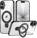 Compatible with iPhone 17 Case with Invisible Magnetic Ring Stand [Compatible with Mag-Safe] [Full Camera Lens Protector] Plating Clear Phone Case for iPhone 17 6.3", Black