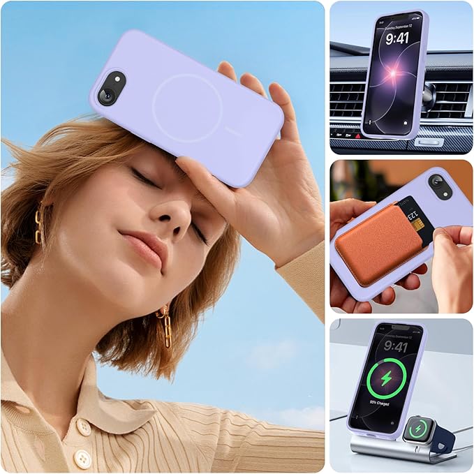 Miracase Magnetic for iPhone 17e Case & iPhone 16e Case, [Soft Anti-Scratch Microfiber Lining], Compatible with MagSafe, Silicone Shockproof Protection Phone Case for iPhone 17e/16e, Light Purple