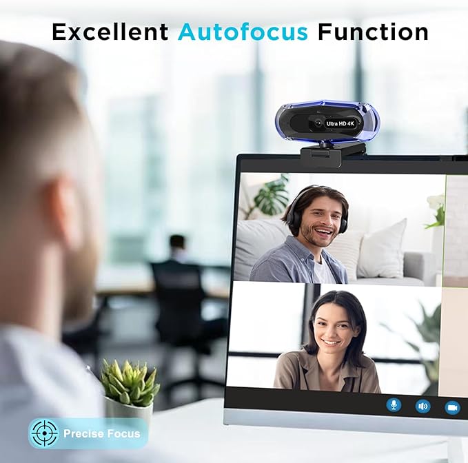 4K Webcam for PC, 4K Webcam with Remote Control and RGB Light, Autofocus Streaming Camera for PC/Mac, Plug and Play Computer Camera for Zoom/Skype/YouTube/Meeting