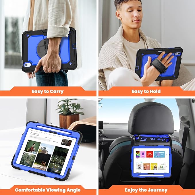 timecity Case for iPad Air 11 Inch M4 / M3 / M2 (2026/2025/ 2024), 360° Rotating Stand, Pencil Holder & Wireless Charging, Shockproof with Screen Protector & Shoulder Strap - for Designers, Dark Blue
