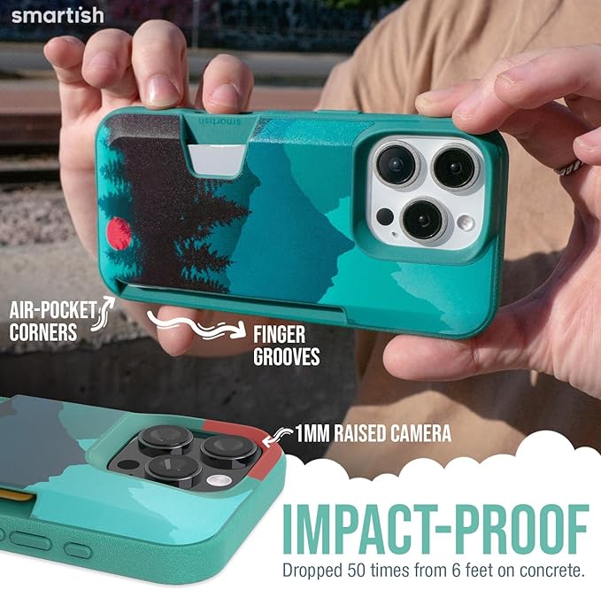 Smartish® iPhone 16 Pro Wallet Case - Wallet Slayer Vol. 1 [Slim + Protective] Credit Card Holder - Drop Tested Hidden Credit Card Slot Cover for Apple iPhone 16 Pro - Moving Mountains