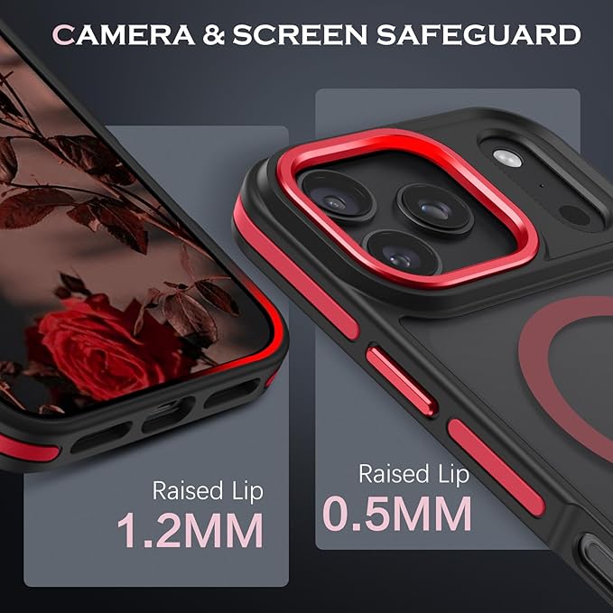 YINLAI Case for iPhone 17 Pro 6.3-Inch, iPhone 17 Pro Phone Case Magnetic [Compatible with Magsafe] Slim Translucent Matte Men Women Girls Shockproof Protective Back Cover, Black/Red