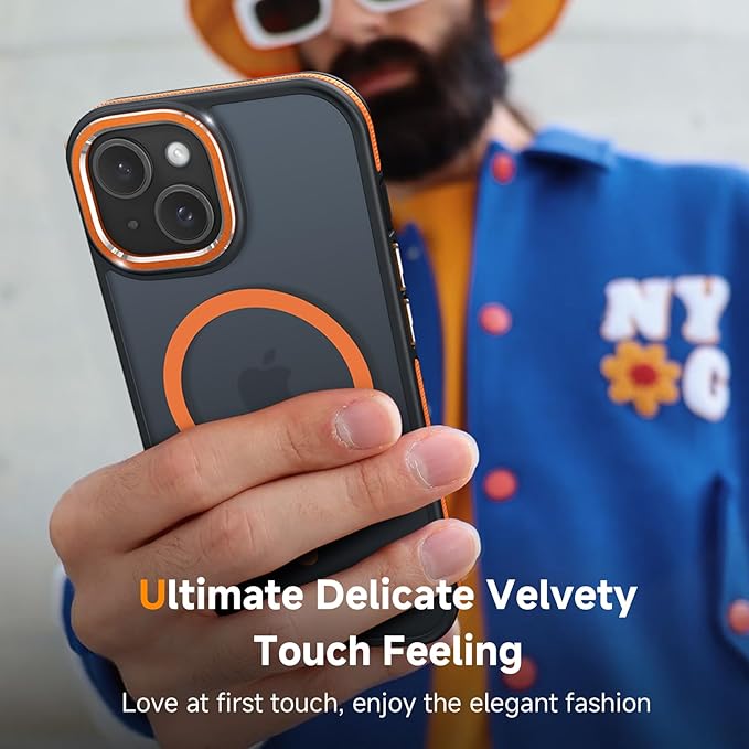 DOMAVER Magnetic 3 in 1 for iPhone 14 Case, [Omni-Directional Protection] with 1x Screen Protector + 1x Camera Cover, [Seamless Work with Magsafe] Protective Silm Case for iPhone 14 Cosmic Orange