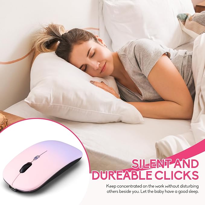 Wireless Bluetooth Mouse,LED Dual Mode Rechargeable Silent Slim Laptop Mouse,Portable(BT5.2+USB Receiver) Dual Mode Computer Mice,for Laptop,Desktop Computer,ipad Tablet,Phone,TV (Pinkish purple)