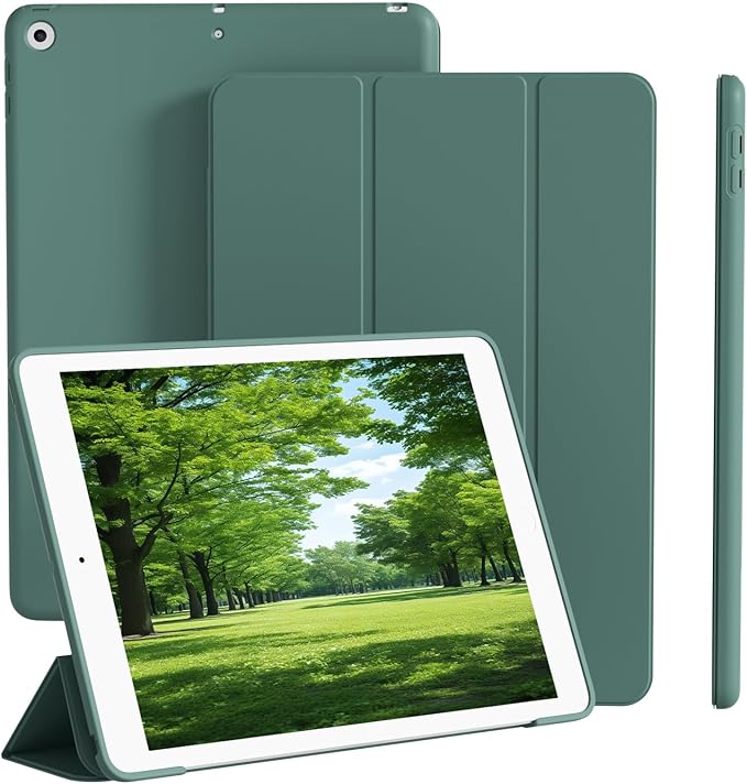 Smart Case for iPad 10.2 Inch 2021/2020/2019, for iPad 9th/8th/7th Generation Without Pencil Holder, Shockproof Cover with Soft TPU Back, Thin& Lightweight, Auto Sleep/Wake, Dark Green