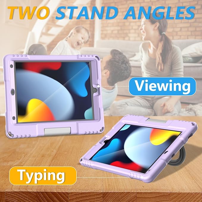 Kids Case for iPad (A16) 11th Generation 11 Inch 2025 & iPad 10th Generation 10.9 Inch 2022, Lightweight Shockproof Case Built-in Screen Protector with Handle Stand, Light Purple