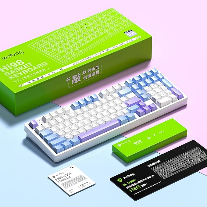 LEOBOG HI98 Mechanical Keyboard, Wired Creamy Gaming Keyboard with Ergonomic Gasket Structure, Hot-Swap Custom RGB Keyboards for Win/Mac/Android/Gamer - Purple, Star Vector Switch