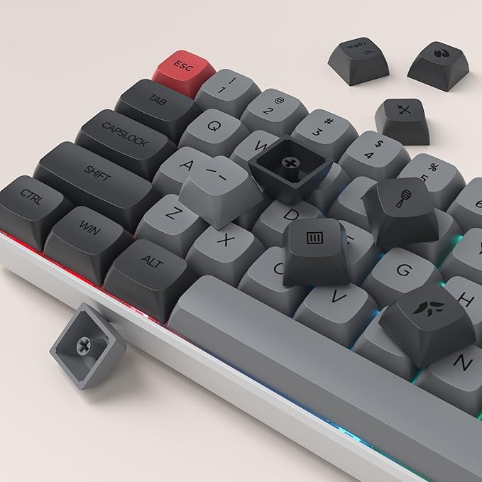 Guffercty kred XDA Profile Minimalist Black Keycaps 75 Percent Dye-sub PBT Keyboard Caps with ISO Keys for MAC 60% 65% 75% 96% Mechanical Keyboard (Black Dolch)