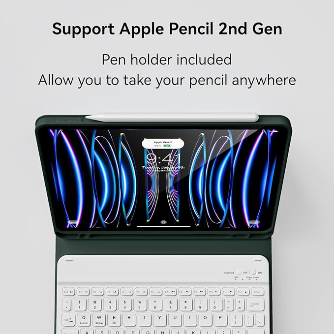 Keyboard Case for iPad Pro 11 Inch 4th Generation/Pro 3rd Gen/Pro 2nd Gen with Pencil Holder, Folio Detachable Wireless Bluetooth Keyboard & Flip Stand Case for iPad Pro 11 Inch, Dark Green