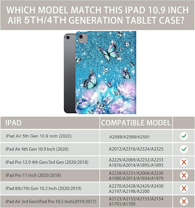 iPad Air 11-Inch Case (M4/M3/M2) 2026/2025/2024, Case for iPad Air 5th/4th Generation 10.9 Inch, case for ipad air 11-inch Multi-Angle Adjustable Stand Rubber Back Auto Wake/Sleep, Flower Butterfly