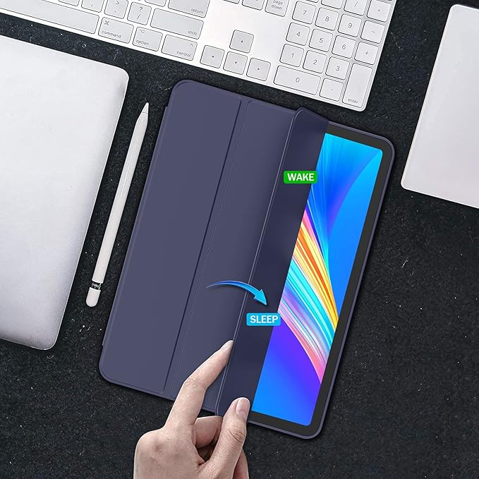 iMieet New iPad Pro 12.9 Case 2022(6th Gen)/2021(5th Gen) with Pencil Holder [Support iPad 2nd Pencil Charging/Pair],Trifold Stand Smart Case with Soft TPU Back,Auto Wake/Sleep(Dark Blue)