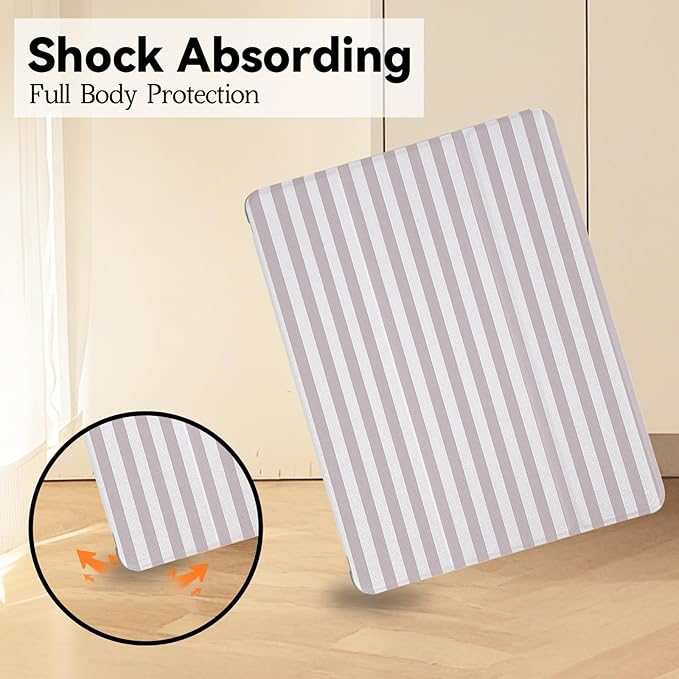 Lovmooful Compatible for iPad 5/6 (9.7-Inch,2018/2017 Model,6th/5th Generation) Case with Pencil Holder Cute Striped with Aesthetic Design Soft TPU Trifold Stand Protective-Apricot