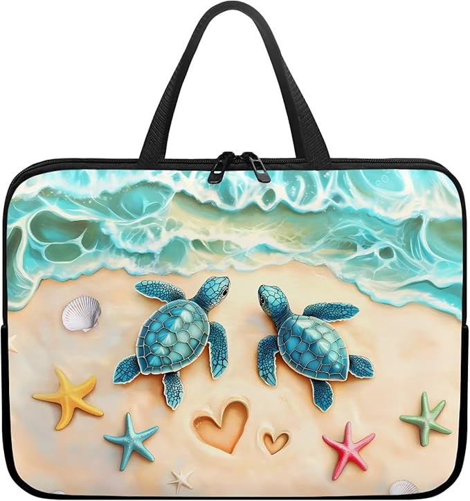 Sea Turtle Laptop Bag 17 Inch Computer Sleeve for Women Men Beach Starfish Padded Notebook Carrying Case with Handle Laptop Cover, Blue