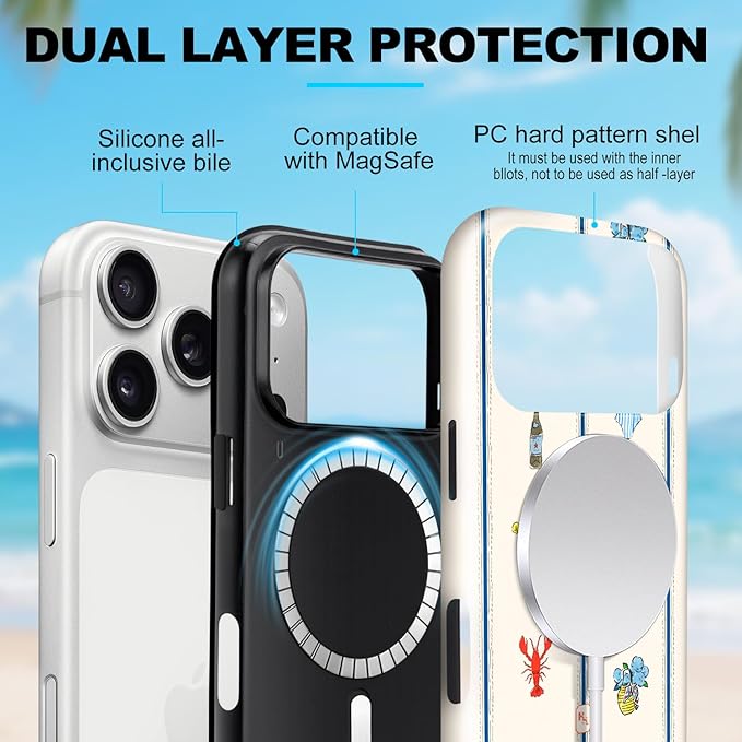 Magnetic for iPhone 17 Pro Max Case Cute Frog Stripes Phone Case, Summer Shockproof Slim TPU and Hard PC Protective Phone Cover Compatible with MagSafe Designed for Women Girls