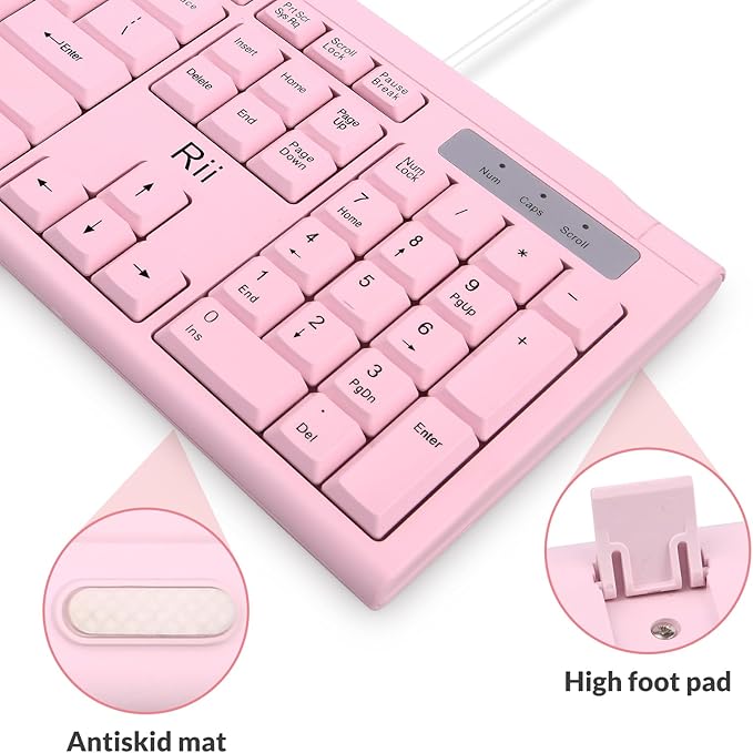 Rii RK907 Ultra-Slim Compact USB Wired Keyboard for Mac and PC,Windows 10/8 / 7 / Vista/XP(Pink)
