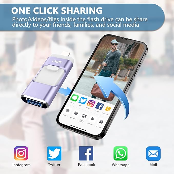 256GB Flash Drive[No App Required] Intended for Phone Tablet Androidphone and Computers, 4 in 1 Photo Stick for Phone Memory Storage Easily Backup Photos Videos（Light Purple）