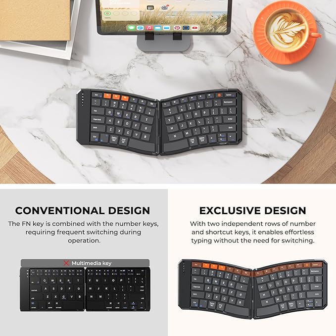 MEETION Foldable Bluetooth Keyboard, Compact Portable Keyboard for Business Travel, Ultra-Thin Folding Wireless Keyboards for iOS Android Windows Mac Tablet PC