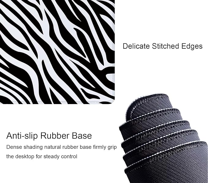 Trendy Zebra Skin Pattern Desk Pad Mouse Pad,Large Gaming Mouse Mat with Stitched Edges,Non-Slip Waterproof Rubber Base Mous Mat for Office Computer Keyboard Laptop Home(31.5X11.8 in)