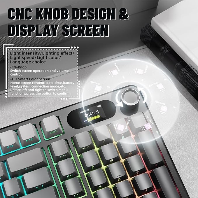 MAMBASNAKE Attack Shark X98 Pro Wireless Mechanical Keyboard with Screen & Knob,2.4G/USB-C/BT5.0 Gasket Hot Swappable Creamy Keyboard102 Keys, Web Driver RGB Gaming Keyboard for PC/Mac/PS4/Xbox