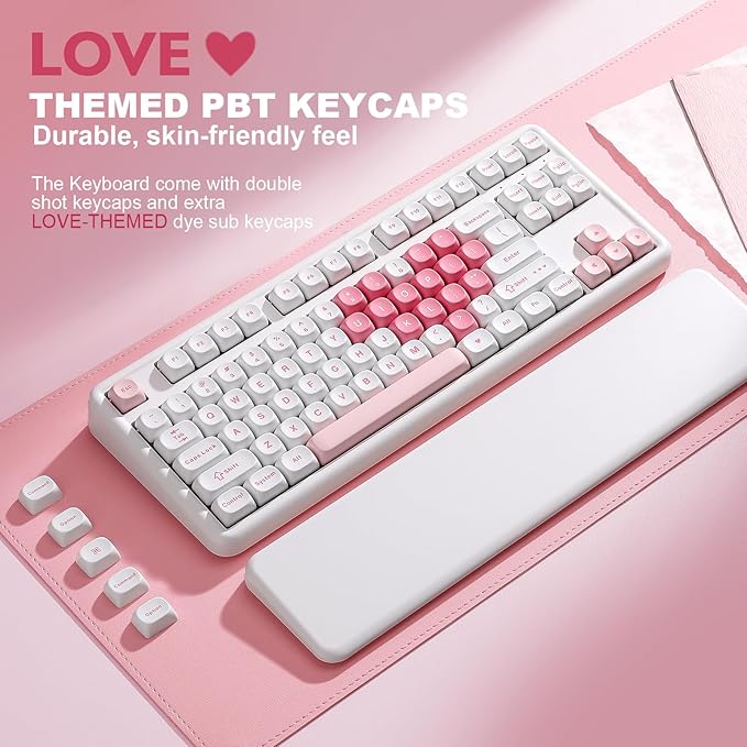 YUNZII B87 Wireless Mechanical Keyboard,QMK/VIA Programmable,TKL Layout 87 Keys,BT/2.4G/USB-C,Hot Swap Gasket Mount RGB Backlit Gaming with Wrist Rest for Win/Mac (White Heart, Cocoa Cream V2)