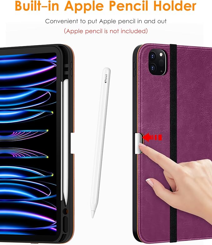 DTTO iPad Pro 12.9 6th / 5th / 4th / 3rd Generation Case 2022/2021/2020/2018,Premium Leather Folio Stand Cover with Built-in Apple Pencil Holder -Auto Wake/Sleep and Multi Viewing Angles,Purple