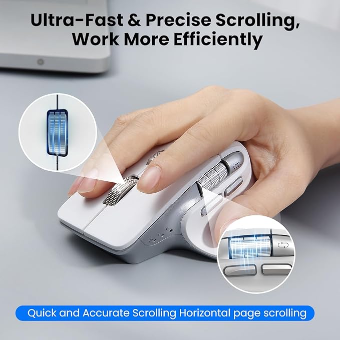 CITLLA Wireless Bluetooth Mouse, Ergonomic Rechargeable Silent Mouse with Multi-Device, Adjustable DPI, Flying Scroll & Thumb Wheel, Bluetooth Mice for Laptop, Computer, Tablet, Smartphone (White)