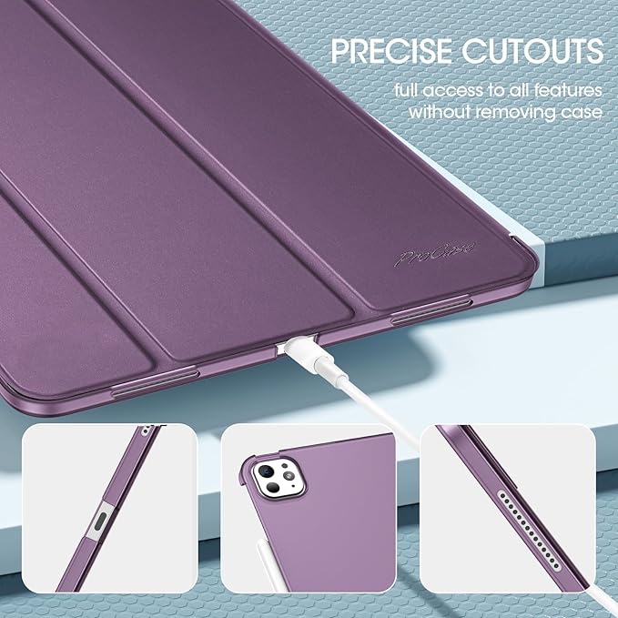 ProCase for iPad Pro 13 Inch Case M5 2025/ M4 2024, Smart Cover iPad Pro M5 M4 Case 13 Inch, Slim Stand Translucent Hard Shell Back, Supports Touch ID, Auto Wake/Sleep -Darkpurple