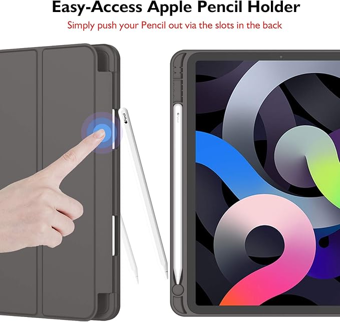 iMieet iPad Air 11 Inch Case M4/M3/M2(2026/2025/2024), iPad Air 5th/4th Generation Case 2022/2020 10.9 Inch with Pencil Holder,Trifold Stand Smart Case with Soft TPU Back(Dark Gray)
