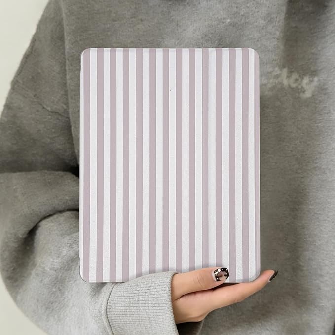 Lovmooful Compatible for iPad 5/6 (9.7-Inch,2018/2017 Model,6th/5th Generation) Case with Pencil Holder Cute Striped with Aesthetic Design Soft TPU Trifold Stand Protective-Apricot