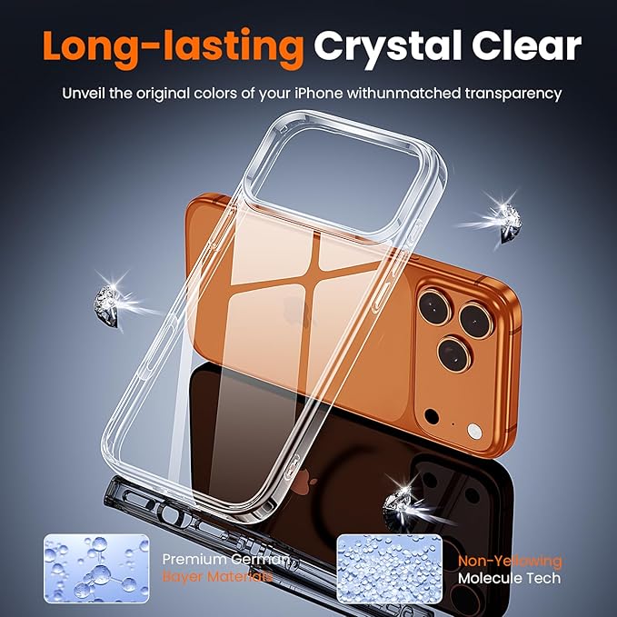 toushion 3 in 1 for iPhone 17 Pro Case Clear,Yellowing-Resistant Acrylic Back, Screen Protector *1 & Camera Lens Protector*1, Shockproof for Phone Cover 6.3 inch