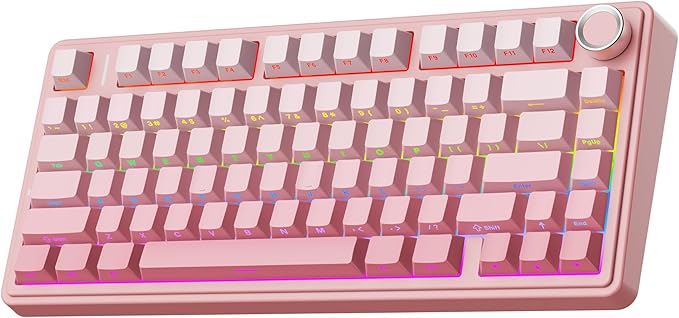 EPOMAKER X Aula F75 75% Wireless Gaming Keyboard, BT/2.4GHz/USB-C, Hot Swappable Creamy Mechanical Keyboard with 5-Layer Padding&Knob, NKRO, RGB (Pink)