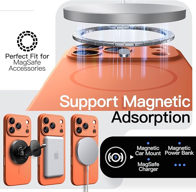 JETech Magnetic Slim Case for iPhone 17 Pro 6.3-Inch, Compatible with MagSafe, Ultra-Thin Lightweight Minimalist Phone Cover with Matte Finish and Full Camera Lens Protection (Orange)