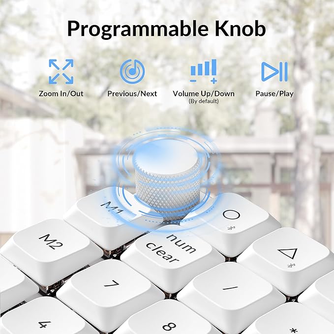 Keychron K0 Max QMK Wireless Custom Number Low-Profile RGB Backlit (Hot-Swappable) Silent Red Switch Keypad, 2.4 GHz & Bluetooth 5.3 Connection, 1000Hz Polling Rate - White