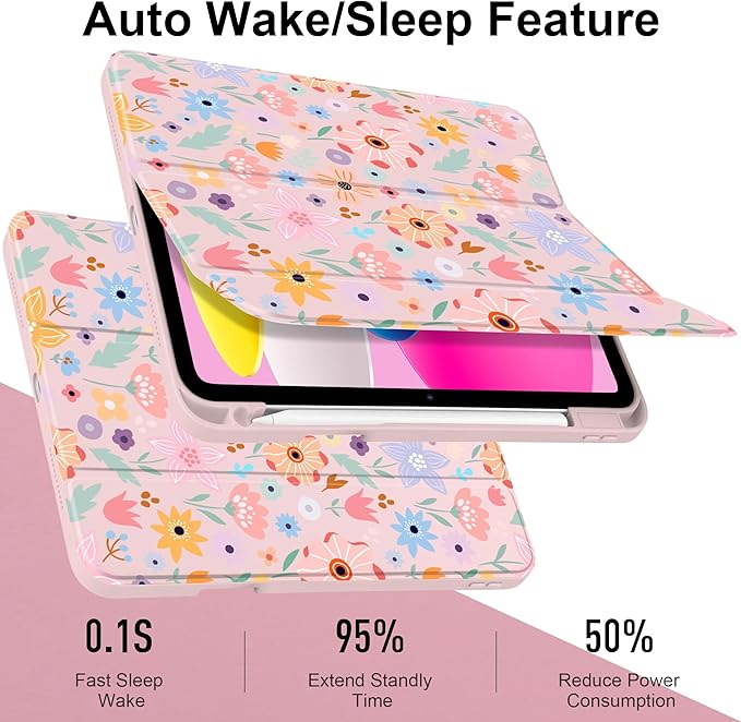Case for iPad Air 13 inch 2026 M4 2025 M3 2024 M2 Release Slim Lightweight Cute Patterns Trifold Cover with Clear Back Shell Magnetic Wake Sleep Design for Girls Women,Pink Flowers